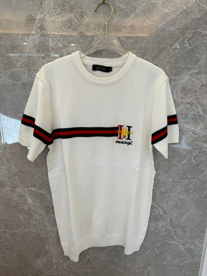 Gucci short-sleeve knit top with embroidered logo