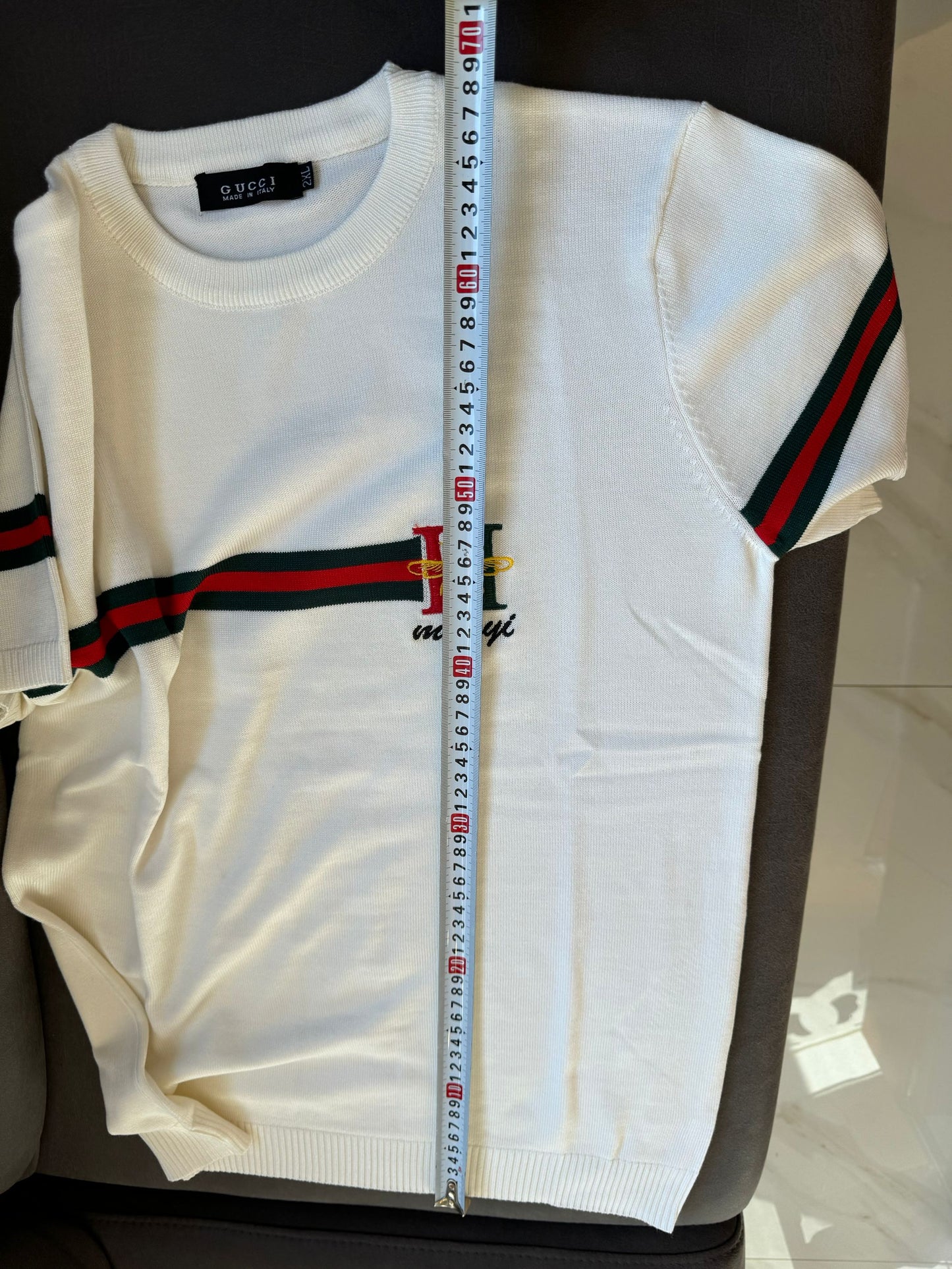 Gucci short-sleeve knit top with embroidered logo