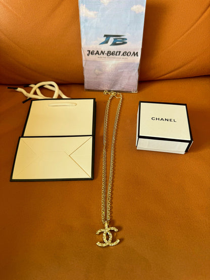 Chanel crystal logo earrings, necklace, and bracelet set