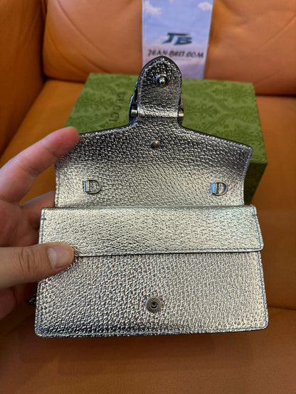 Gucci metallic calfskin super mini dionysus shoulder bag silver