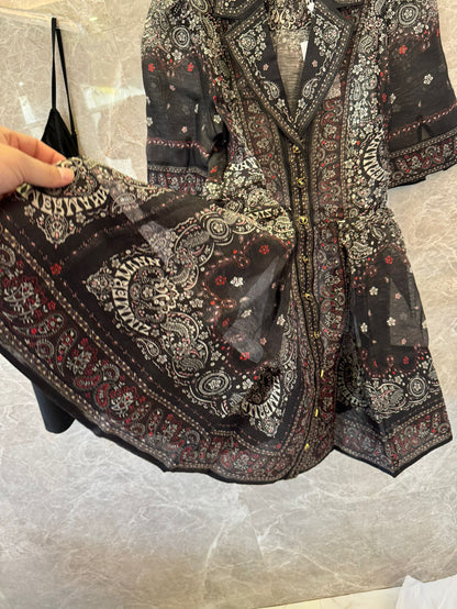 Zimmermann paisley print sheer dress with black slip