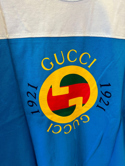 Gucci 1921 logo cotton t-shirt in blue and white