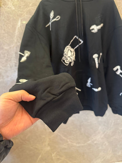 Louis Vuitton black oversized hoodie with artistic tool embroidery