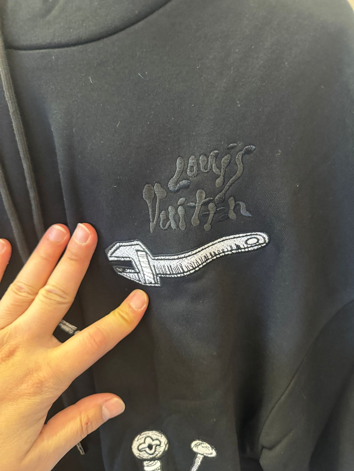 Louis Vuitton black oversized hoodie with artistic tool embroidery