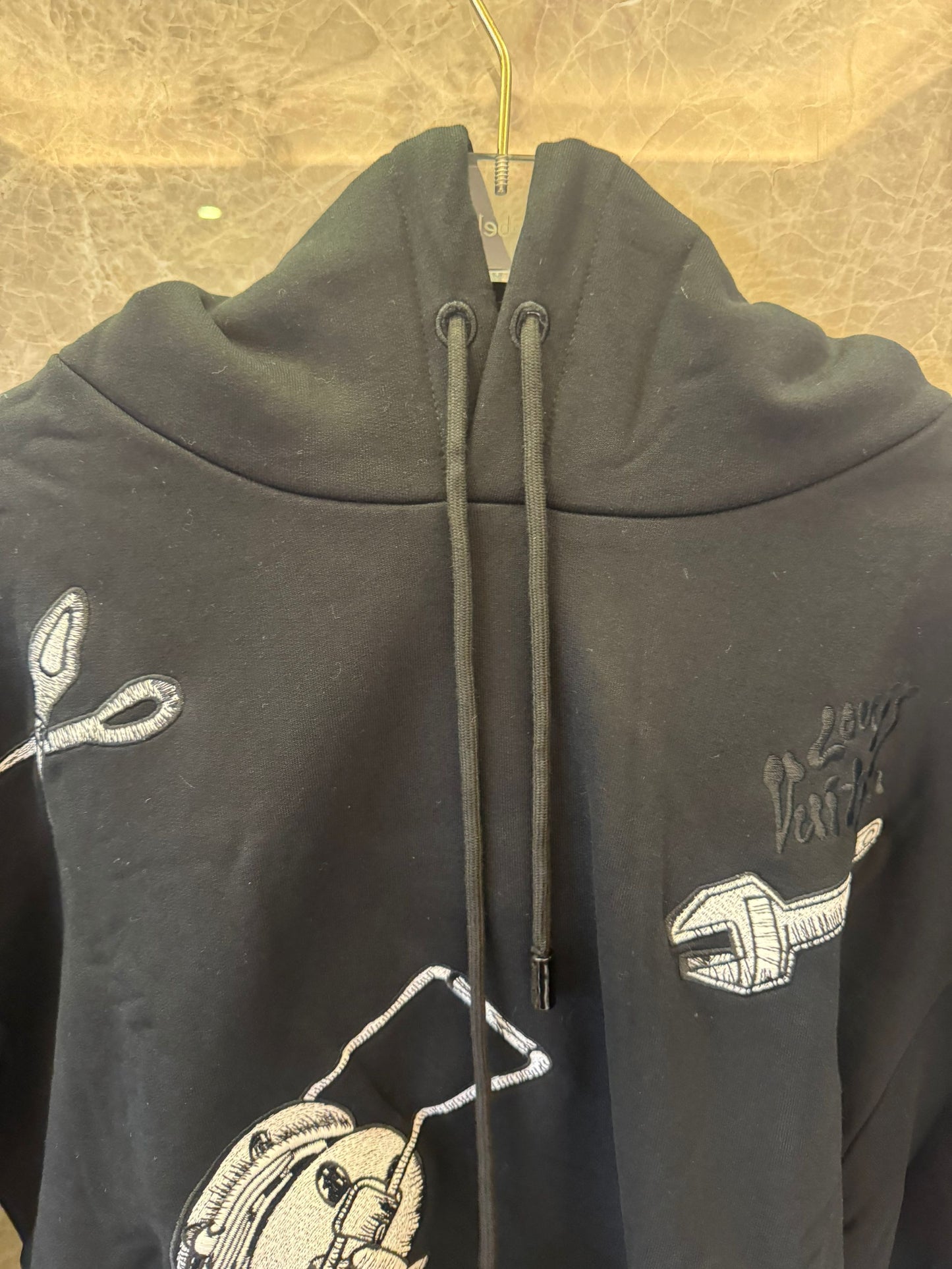 Louis Vuitton black oversized hoodie with artistic tool embroidery