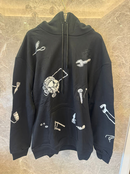 Louis Vuitton black oversized hoodie with artistic tool embroidery