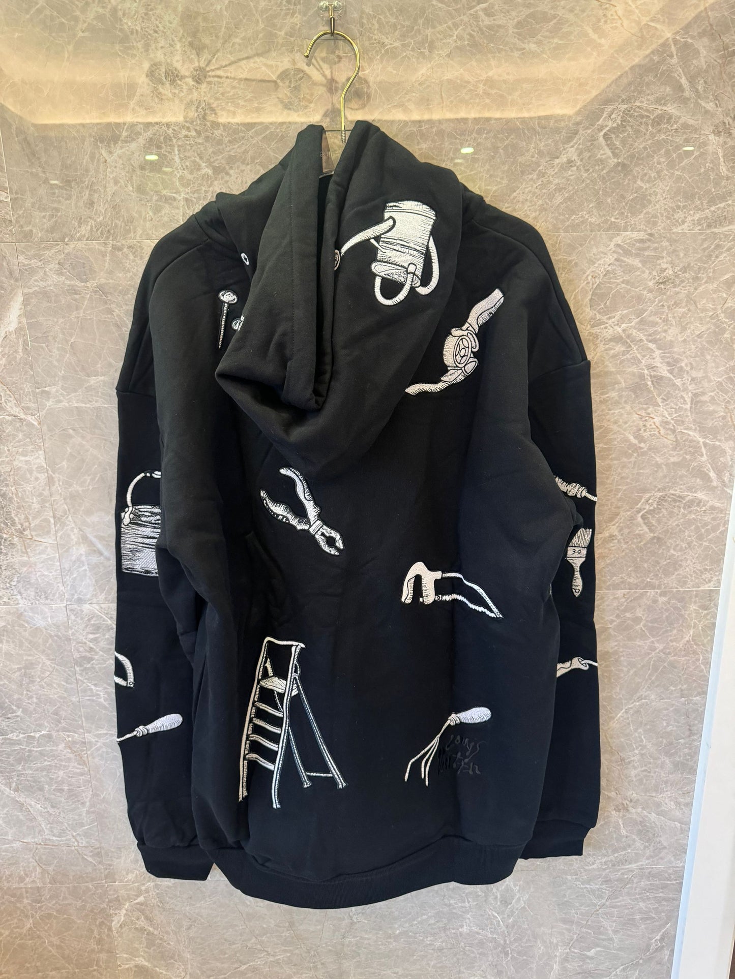 Louis Vuitton black oversized hoodie with artistic tool embroidery