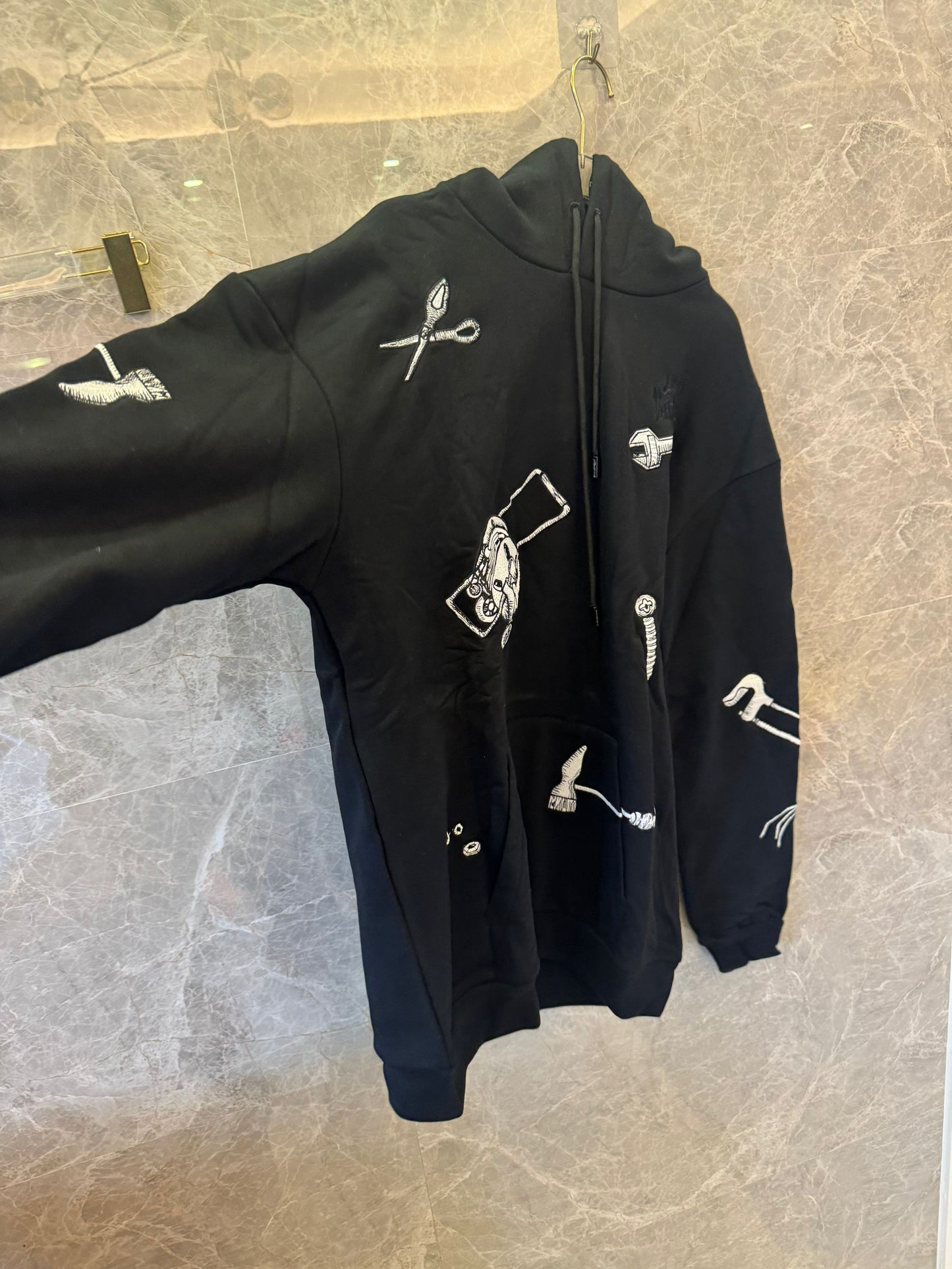 Louis Vuitton black oversized hoodie with artistic tool embroidery