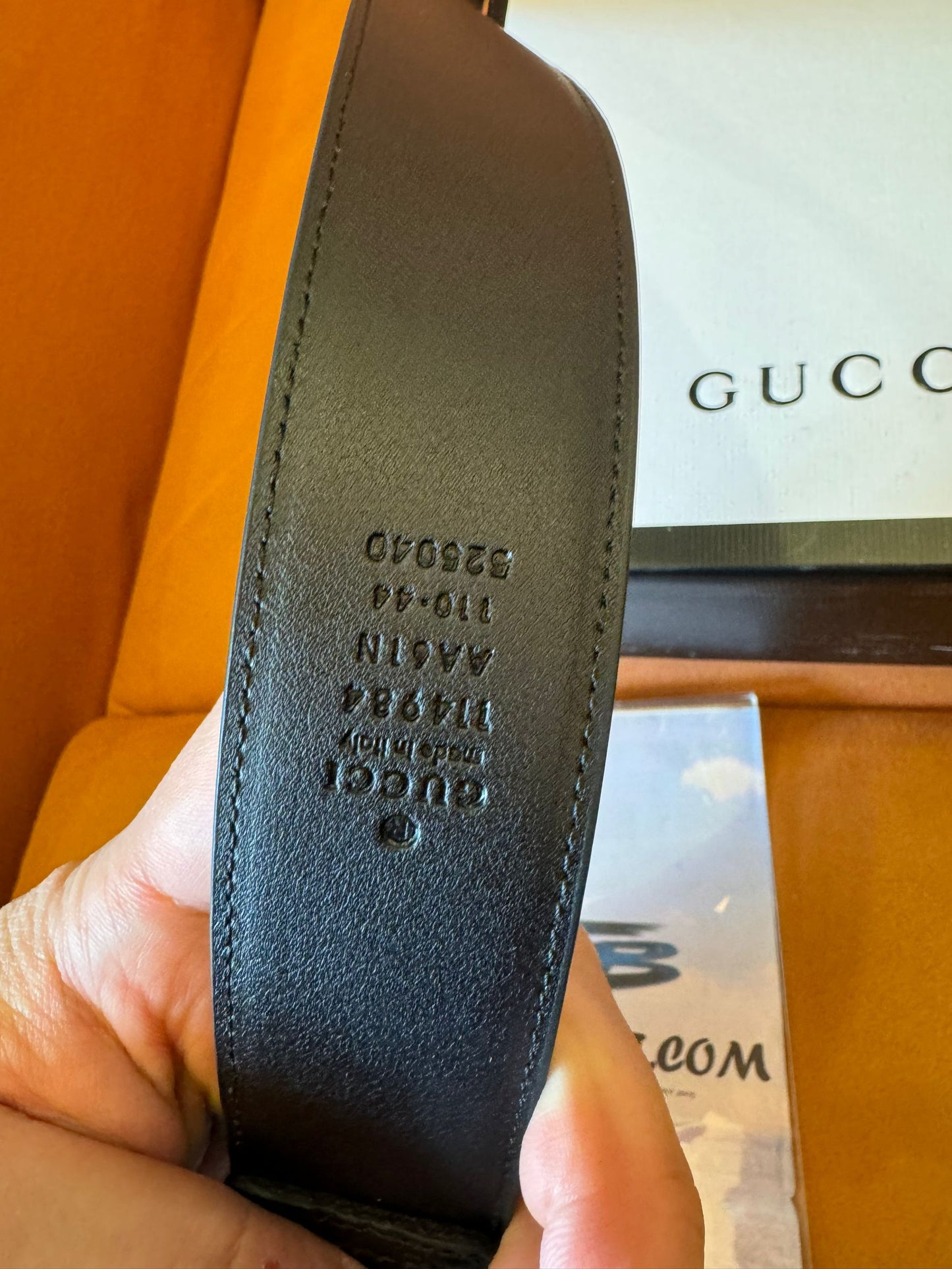 Gucci embossed leather belt with square buckle