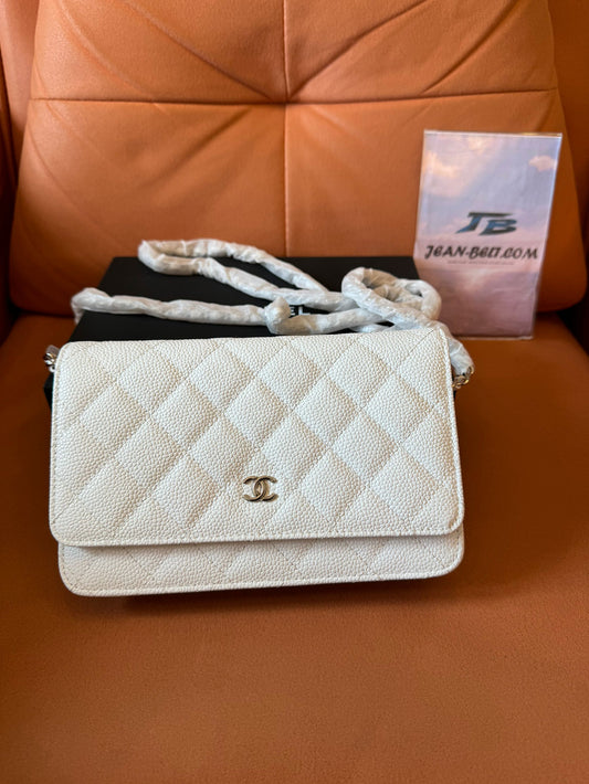 Chanel caviar quilted wallet on chain woc white