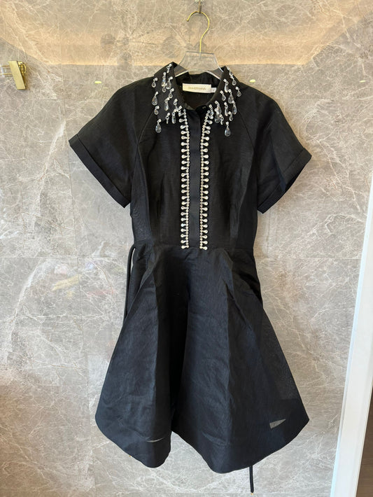 Zimmermann black crystal-embellished short-sleeve dress