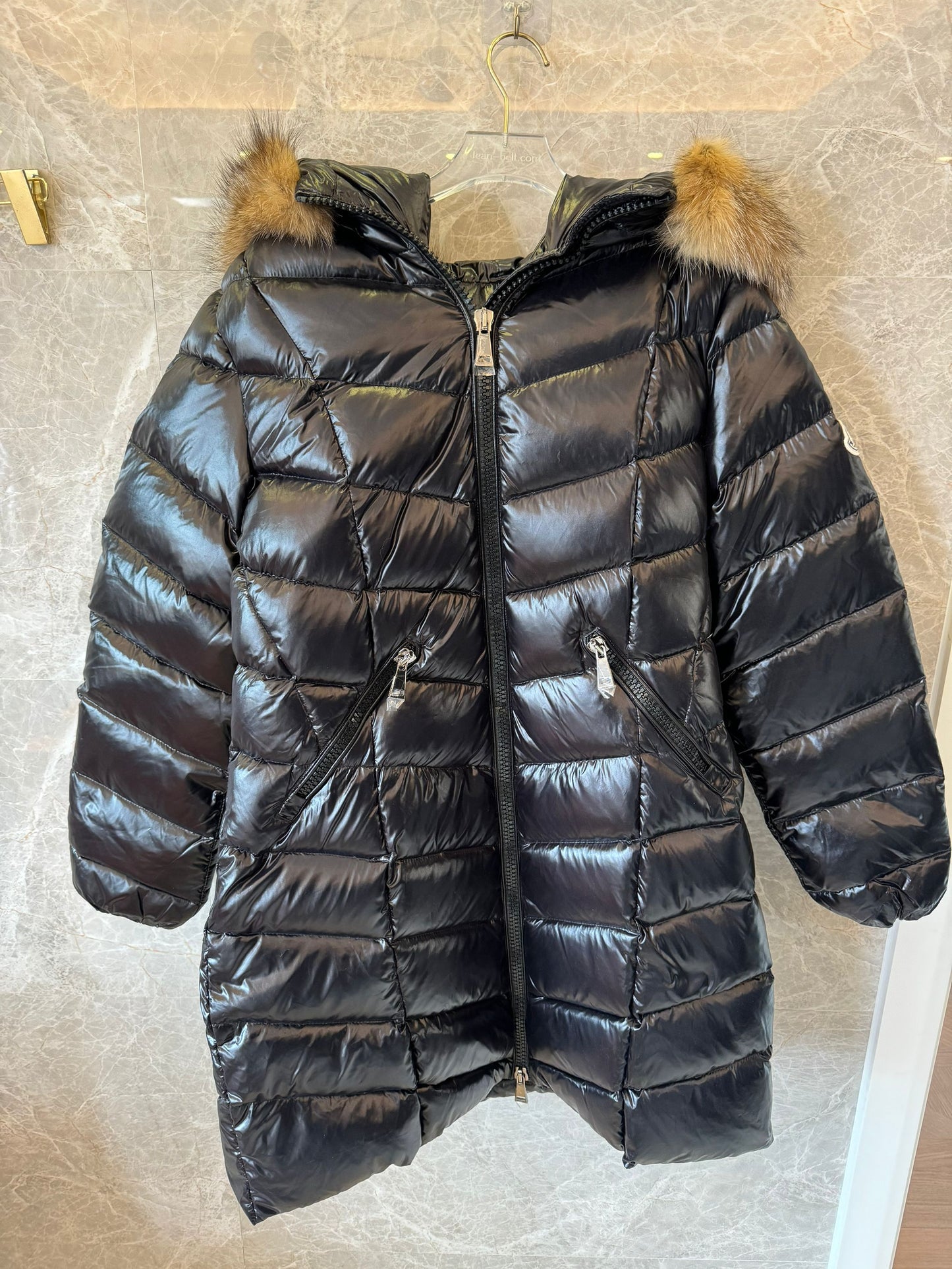 Moncler women's down jacket with fur trimmed hood