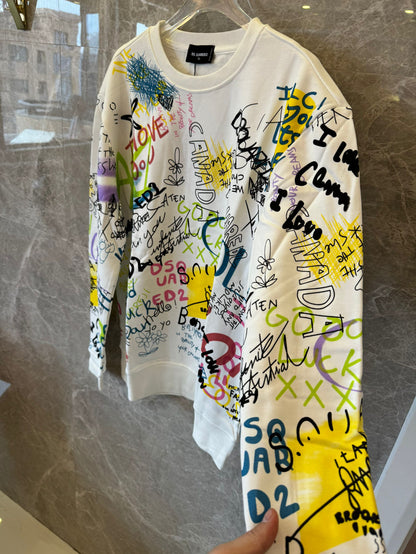 DSQUARED2 white sweatshirt with multicolor graffiti print