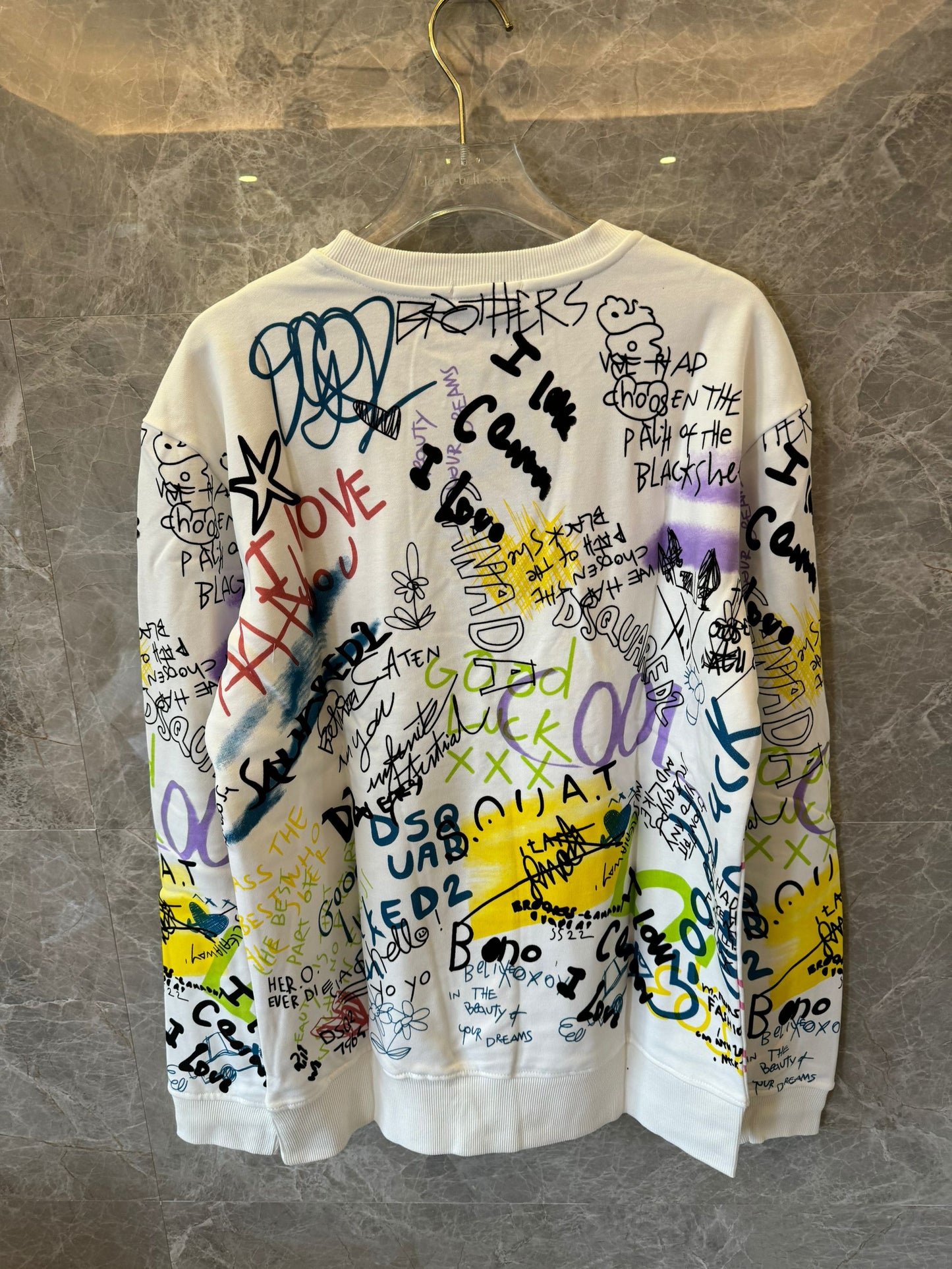 DSQUARED2 white sweatshirt with multicolor graffiti print