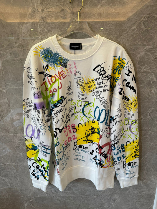 DSQUARED2 white sweatshirt with multicolor graffiti print