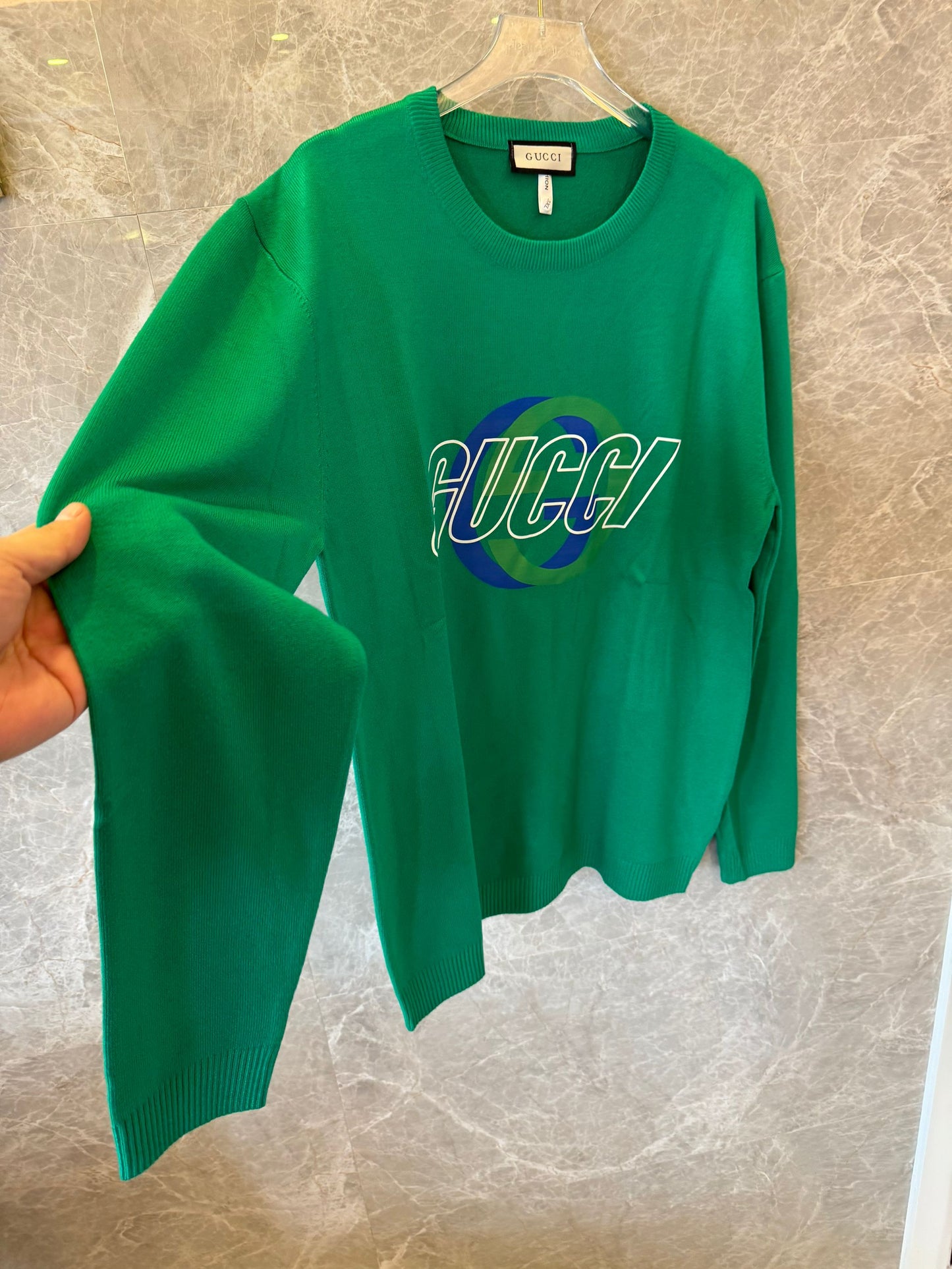 Gucci green logo knit sweater