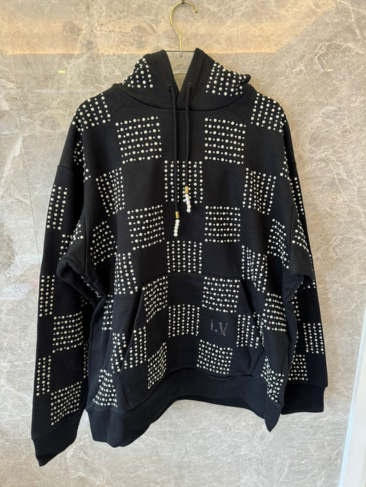 Louis Vuitton black checkered hoodie with stud detailing