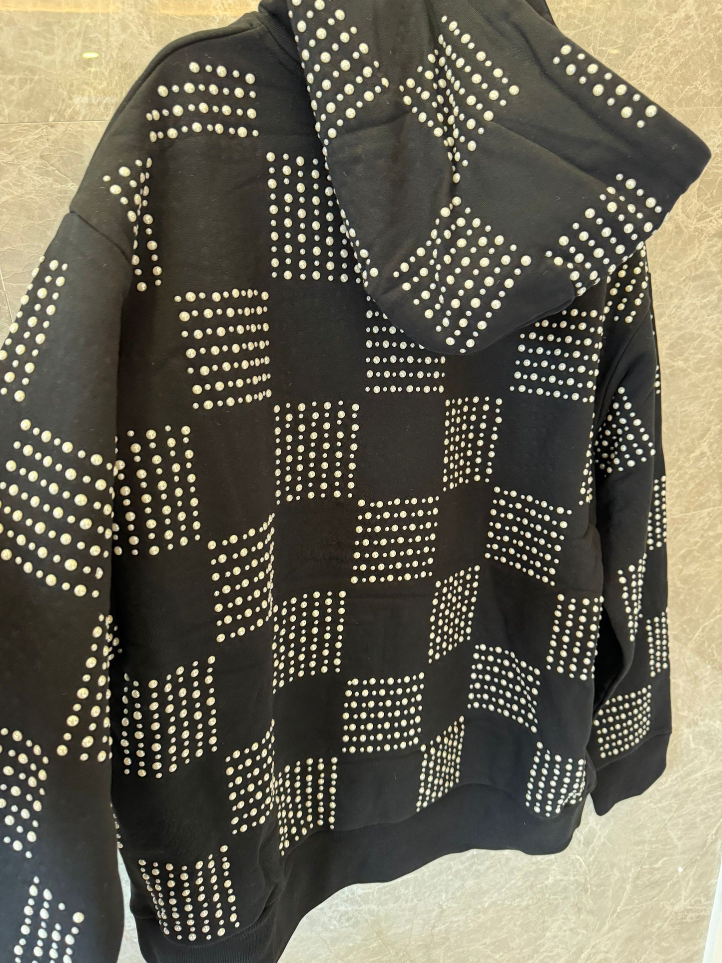 Louis Vuitton black checkered hoodie with stud detailing