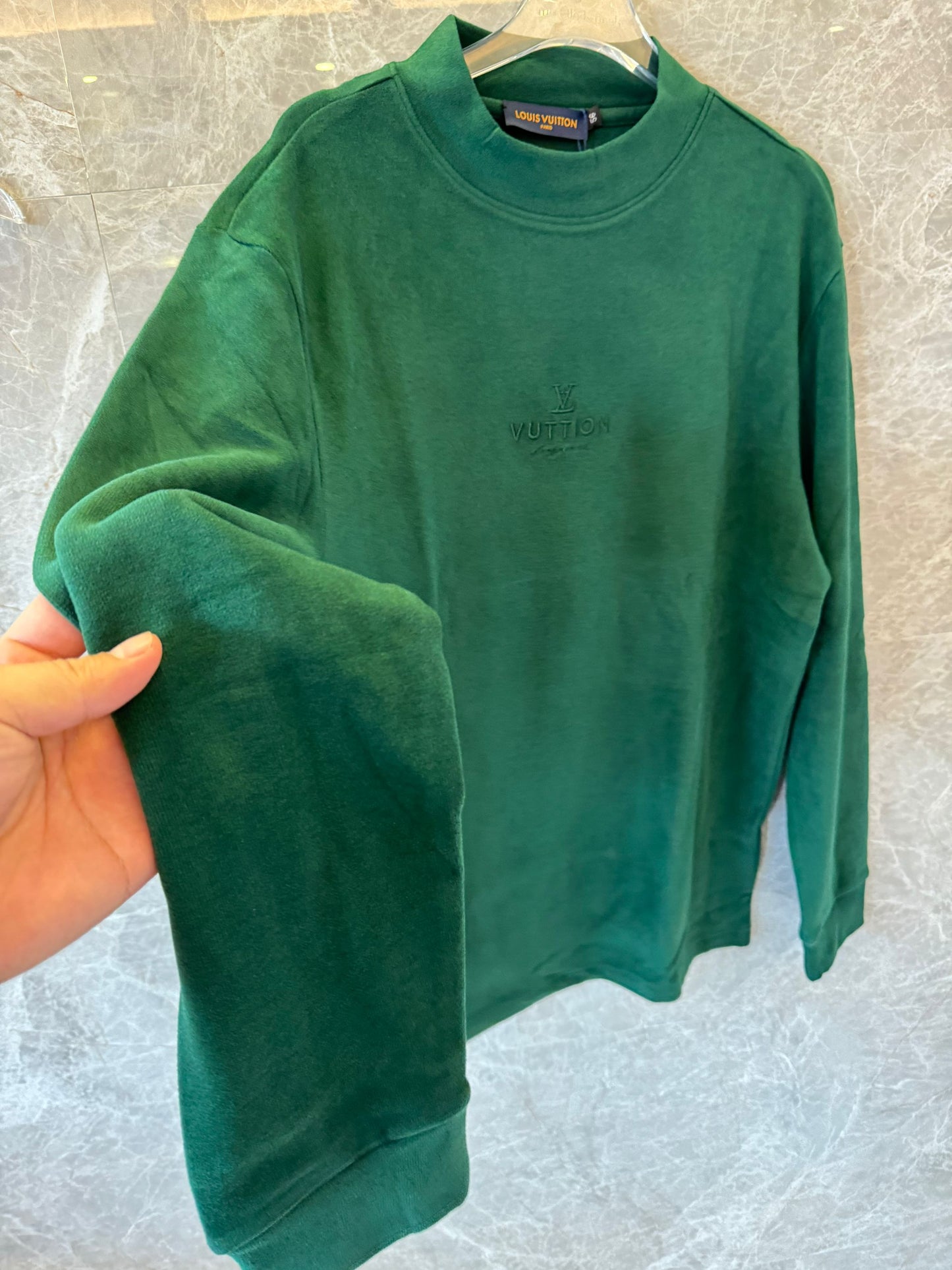 Louis Vuitton minimalist embroidered sweatshirt in green and blue