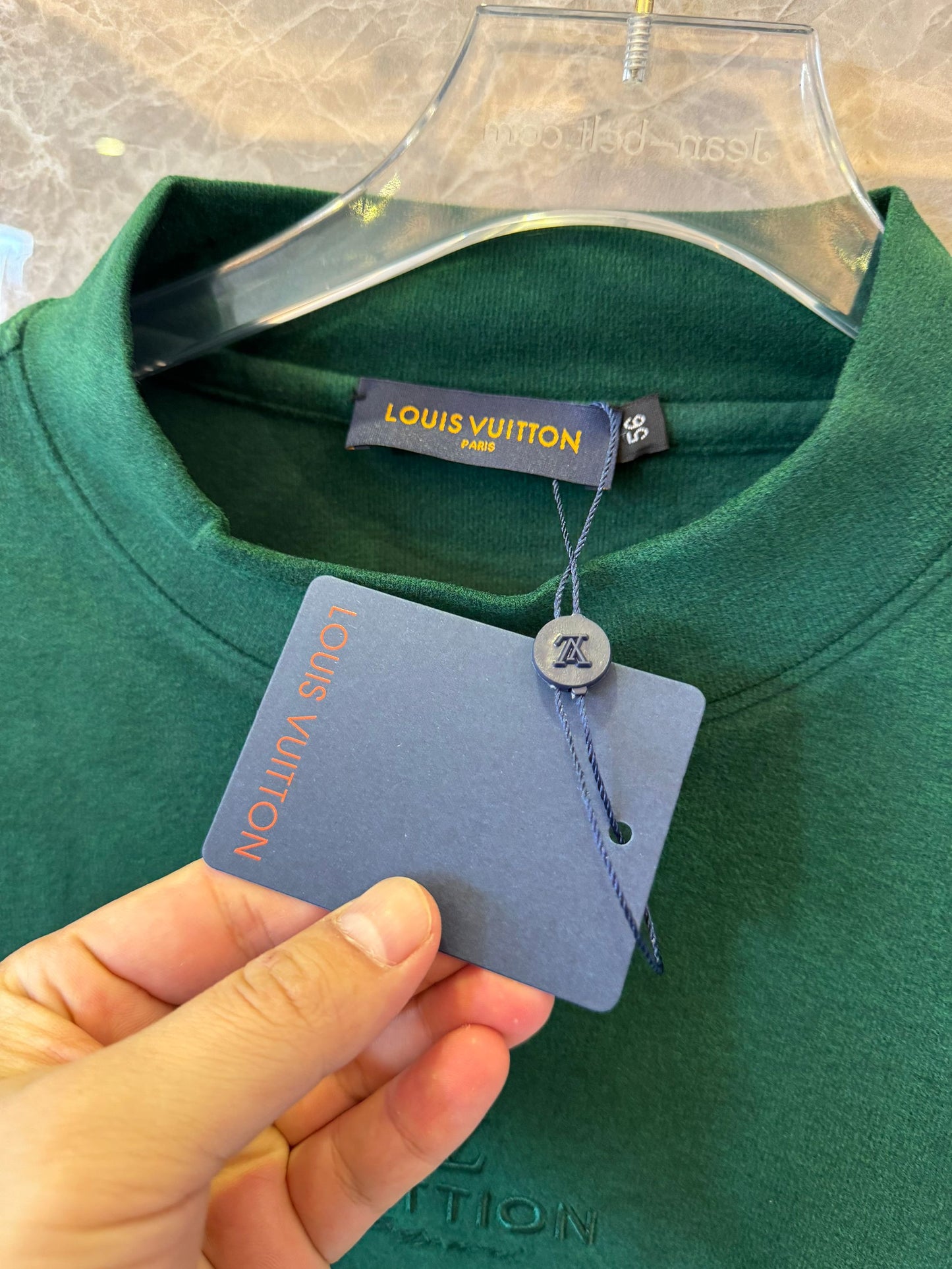 Louis Vuitton minimalist embroidered sweatshirt in green and blue