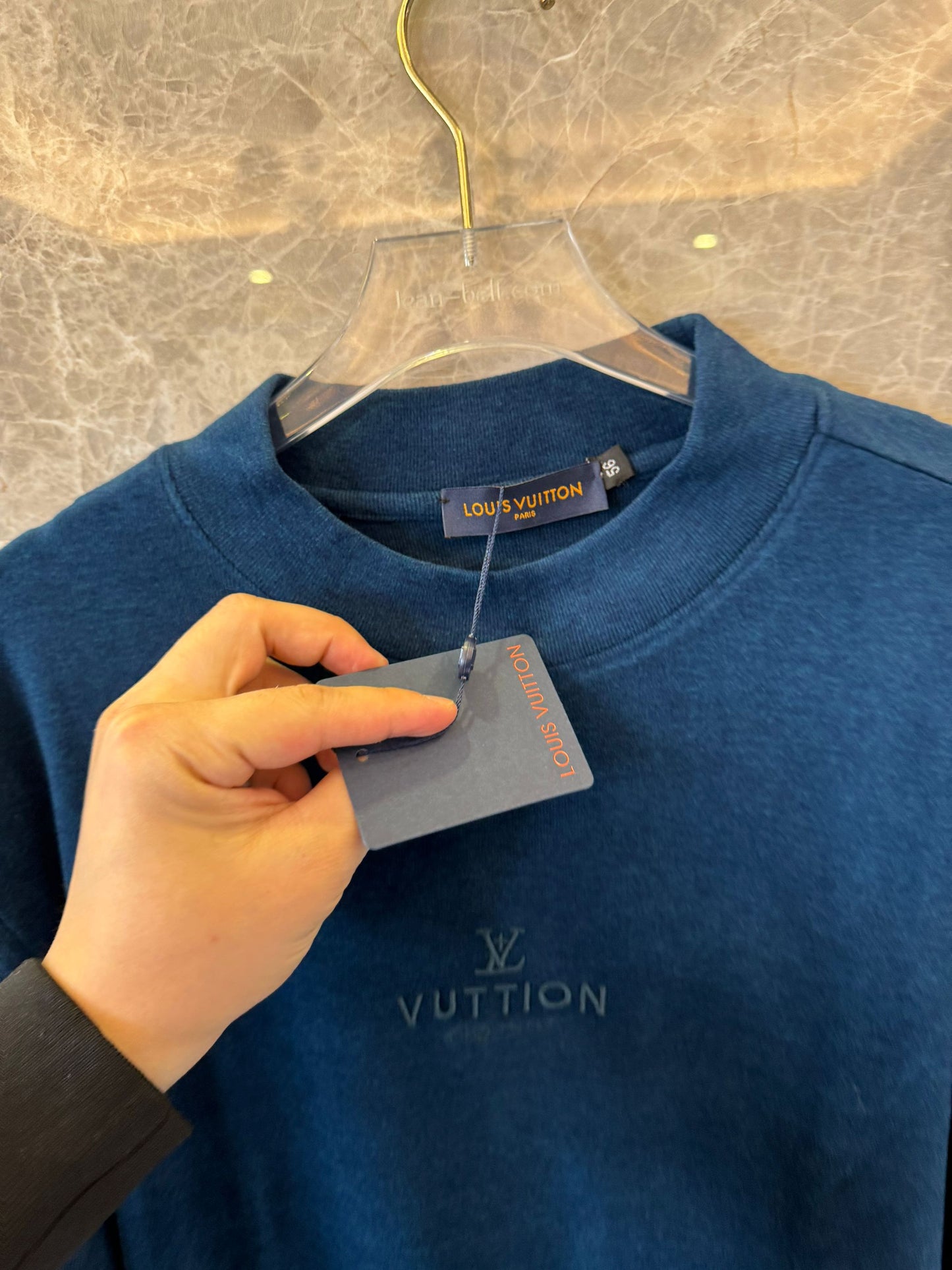 Louis Vuitton minimalist embroidered sweatshirt in green and blue