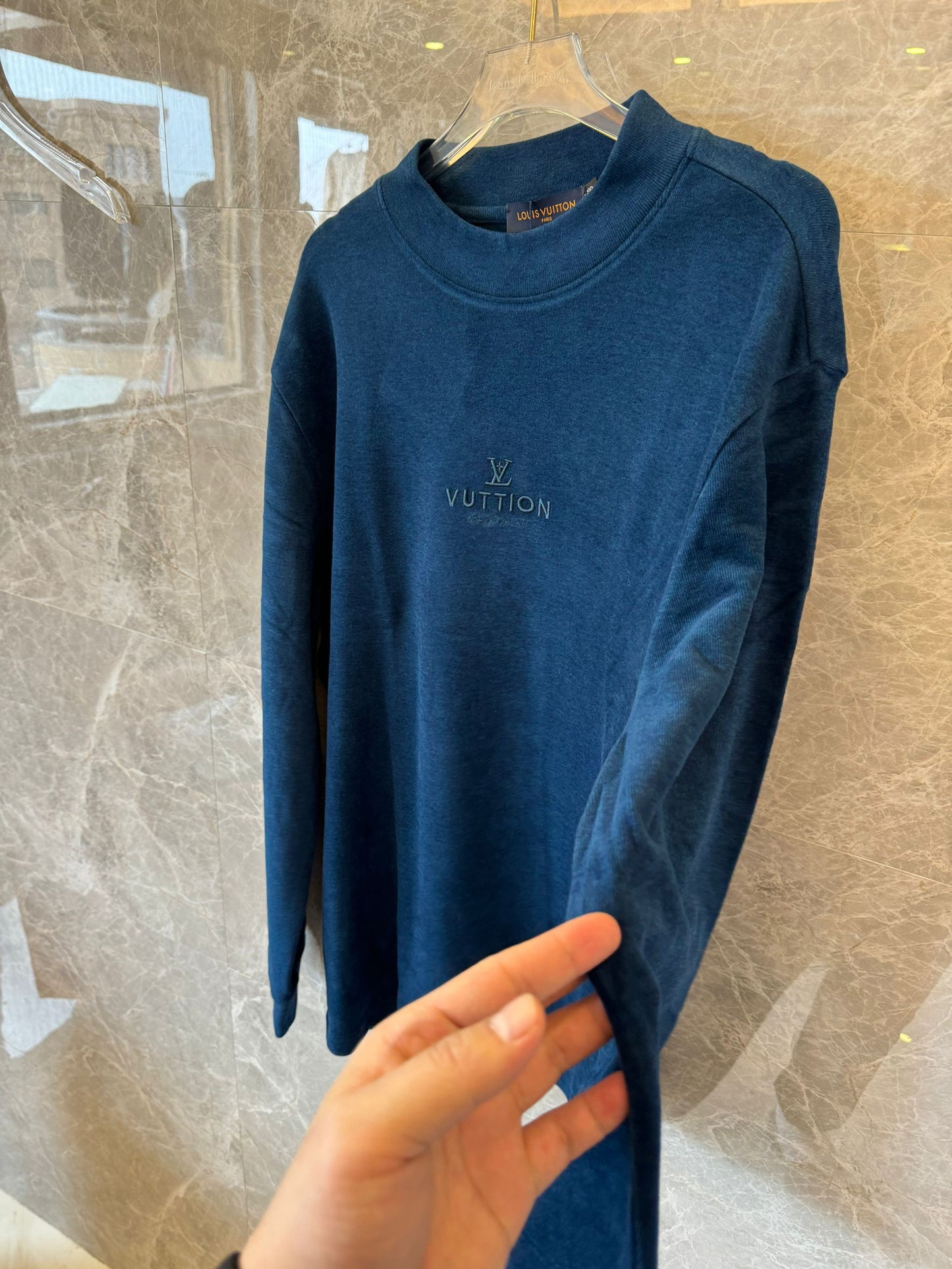 Louis Vuitton minimalist embroidered sweatshirt in green and blue