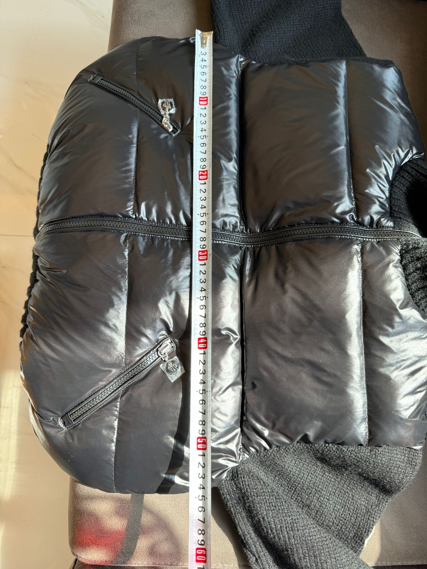 Moncler black knit sleeve down jacket