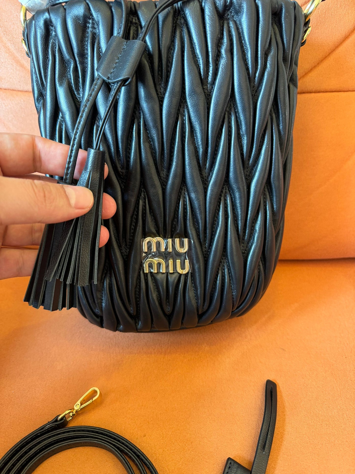 Miu Miu nappa leather bucket bag with textured finish