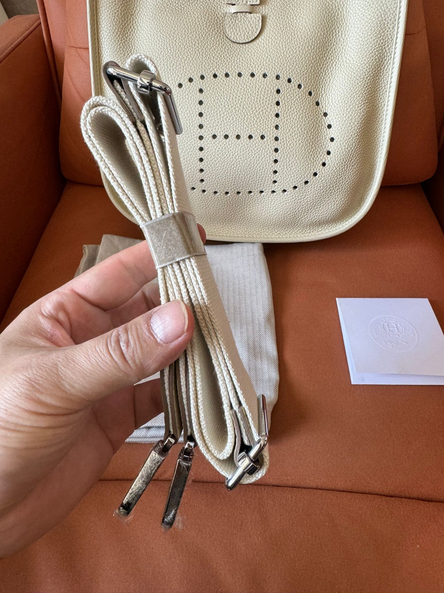 Hermes taurillon clemence amazone evelyne TPM new white