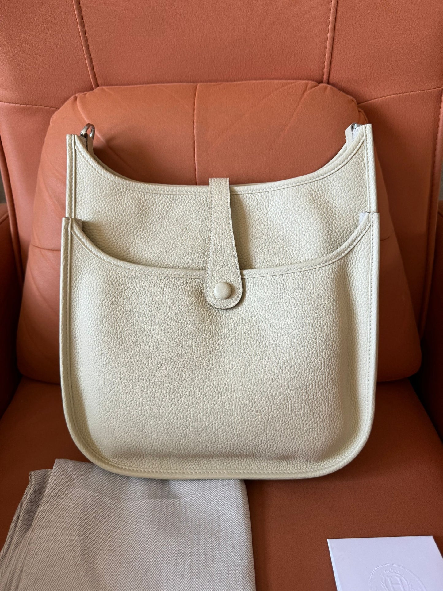 Hermes taurillon clemence amazone evelyne TPM new white