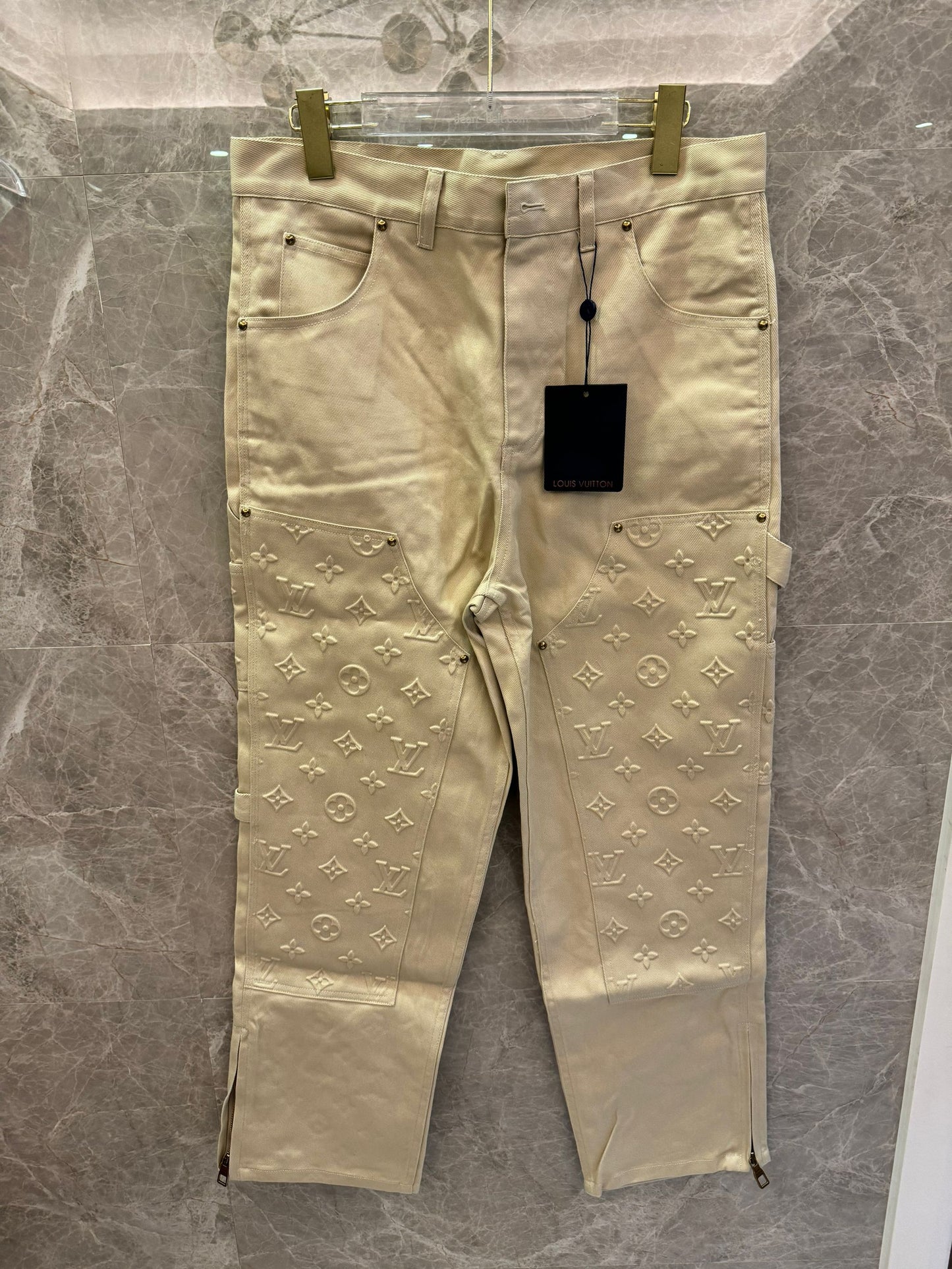 Louis Vuitton beige embossed monogram denim pants