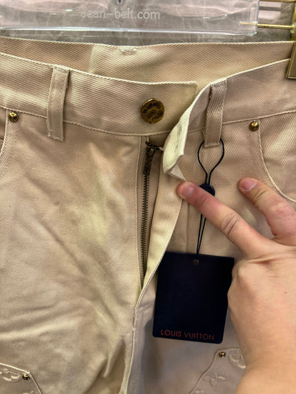 Louis Vuitton beige embossed monogram denim pants