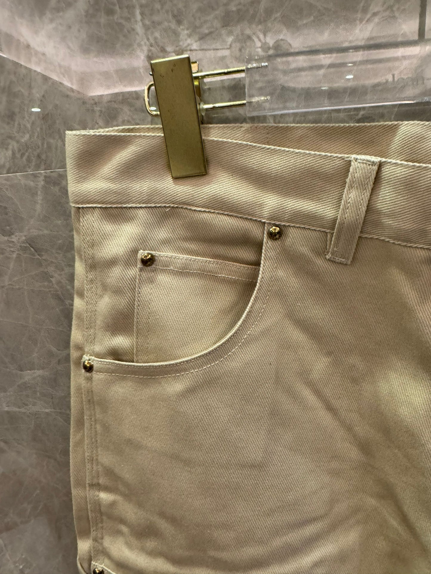 Louis Vuitton beige embossed monogram denim pants