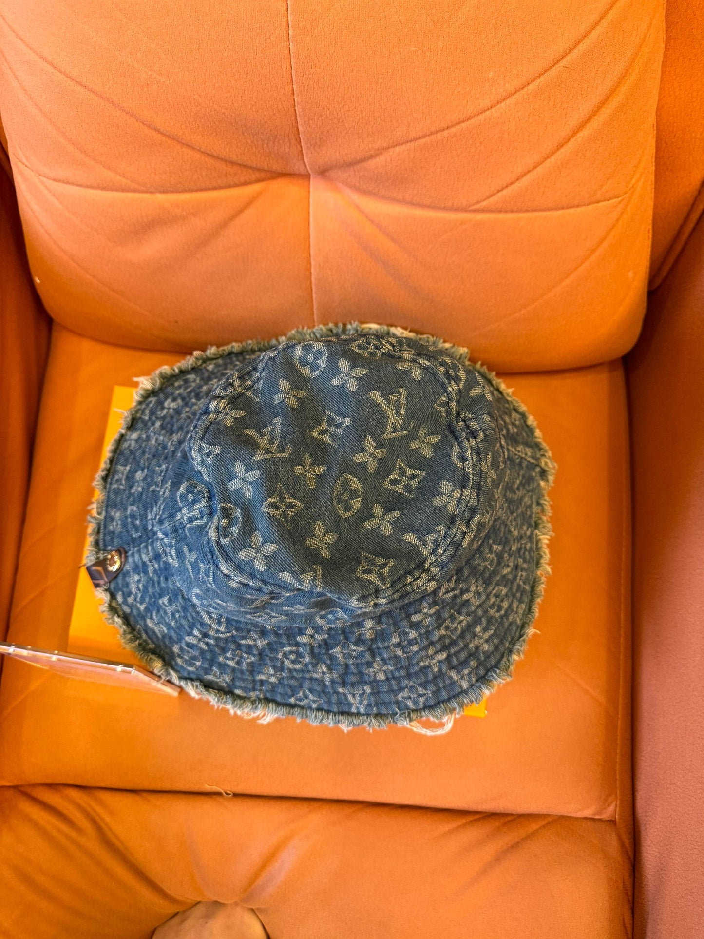 Louis Vuitton denim monogram bucket hat with frayed edges