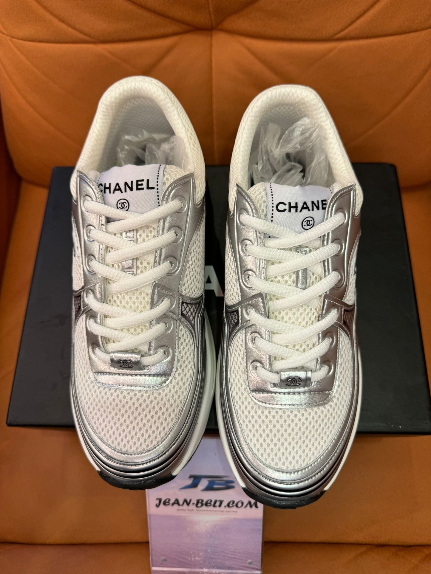 Chanel mesh & metallic leather sneakers