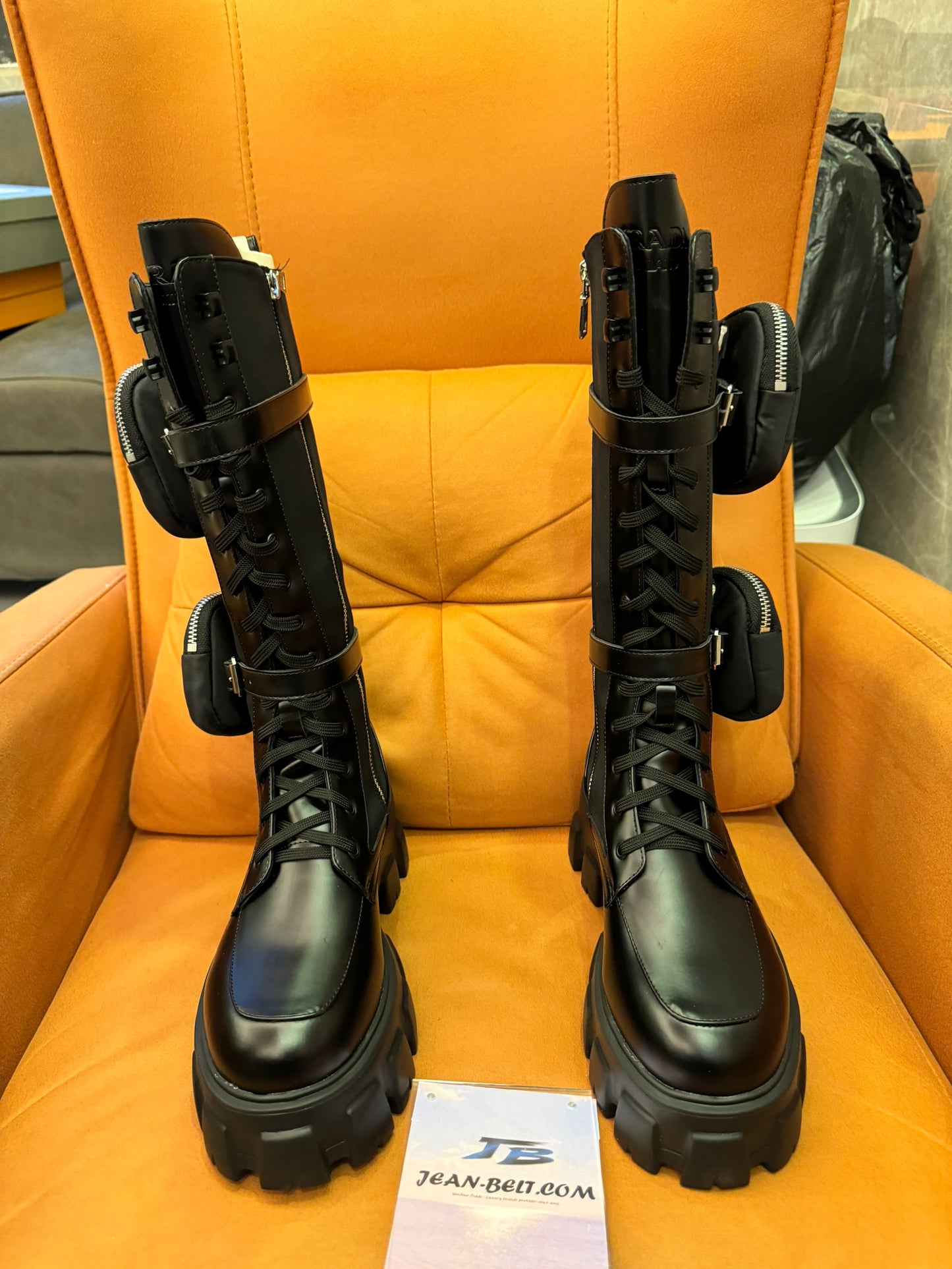 Prada brushed rois leather & nylon boots