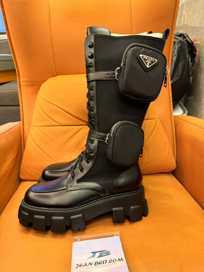 Prada brushed rois leather & nylon boots