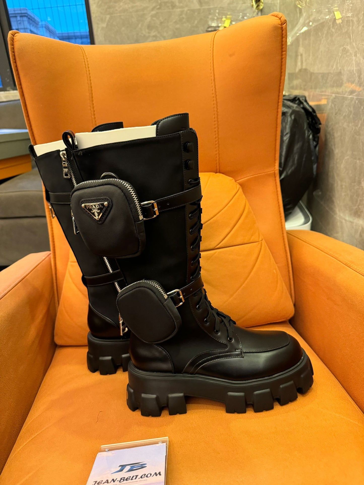 Prada brushed rois leather & nylon boots