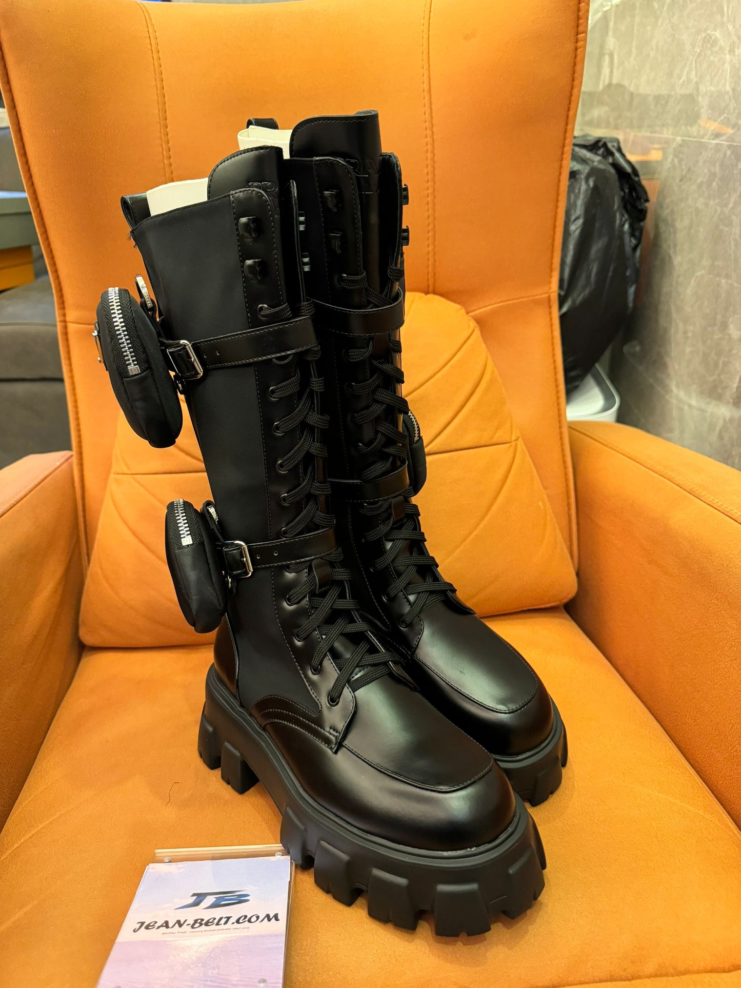 Prada brushed rois leather & nylon boots