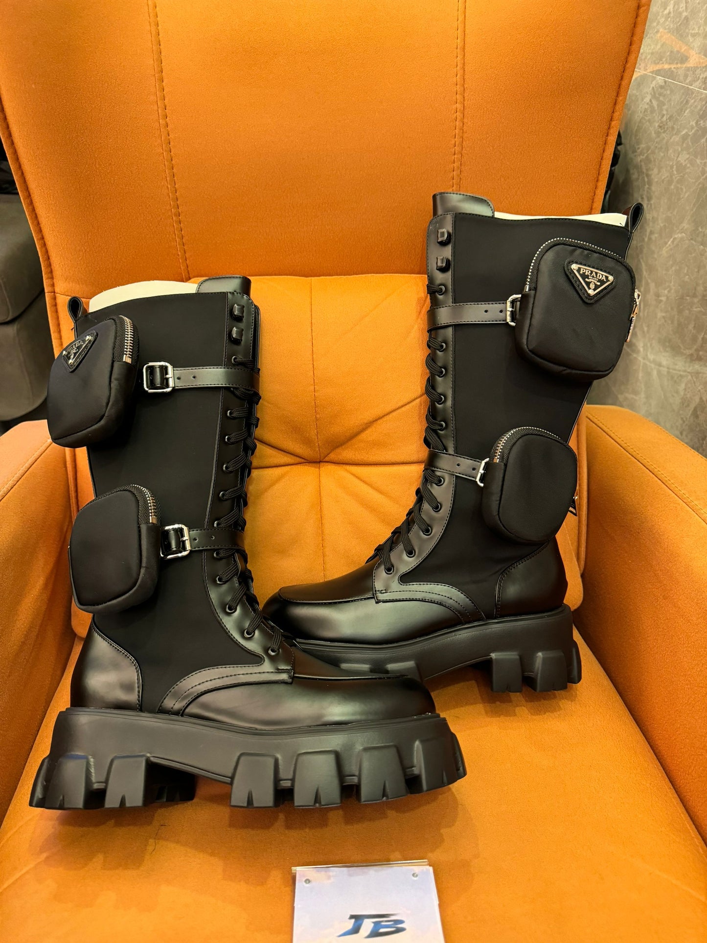 Prada brushed rois leather & nylon boots