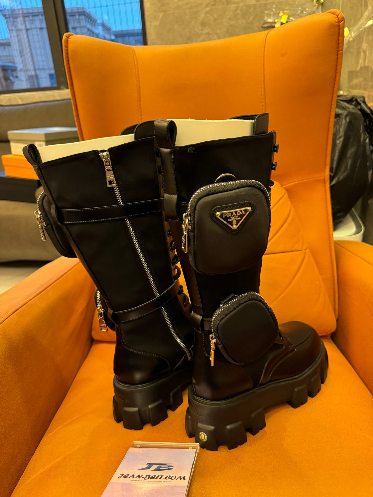 Prada brushed rois leather & nylon boots