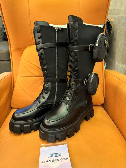 Prada brushed rois leather & nylon boots