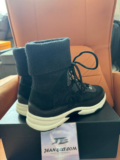 Chanel black suede 21s sock high top sneakers shoes