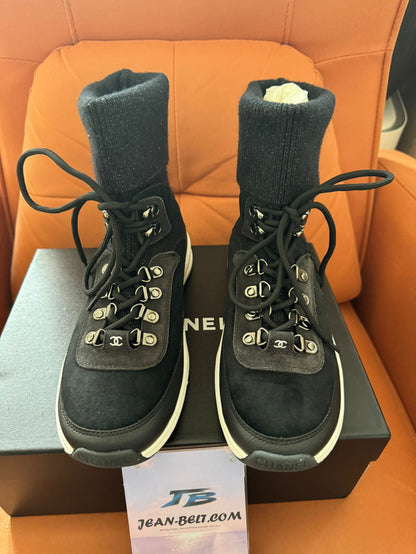 Chanel black suede 21s sock high top sneakers shoes