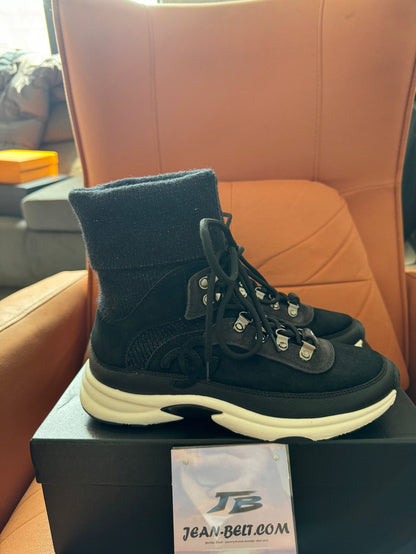 Chanel black suede 21s sock high top sneakers shoes