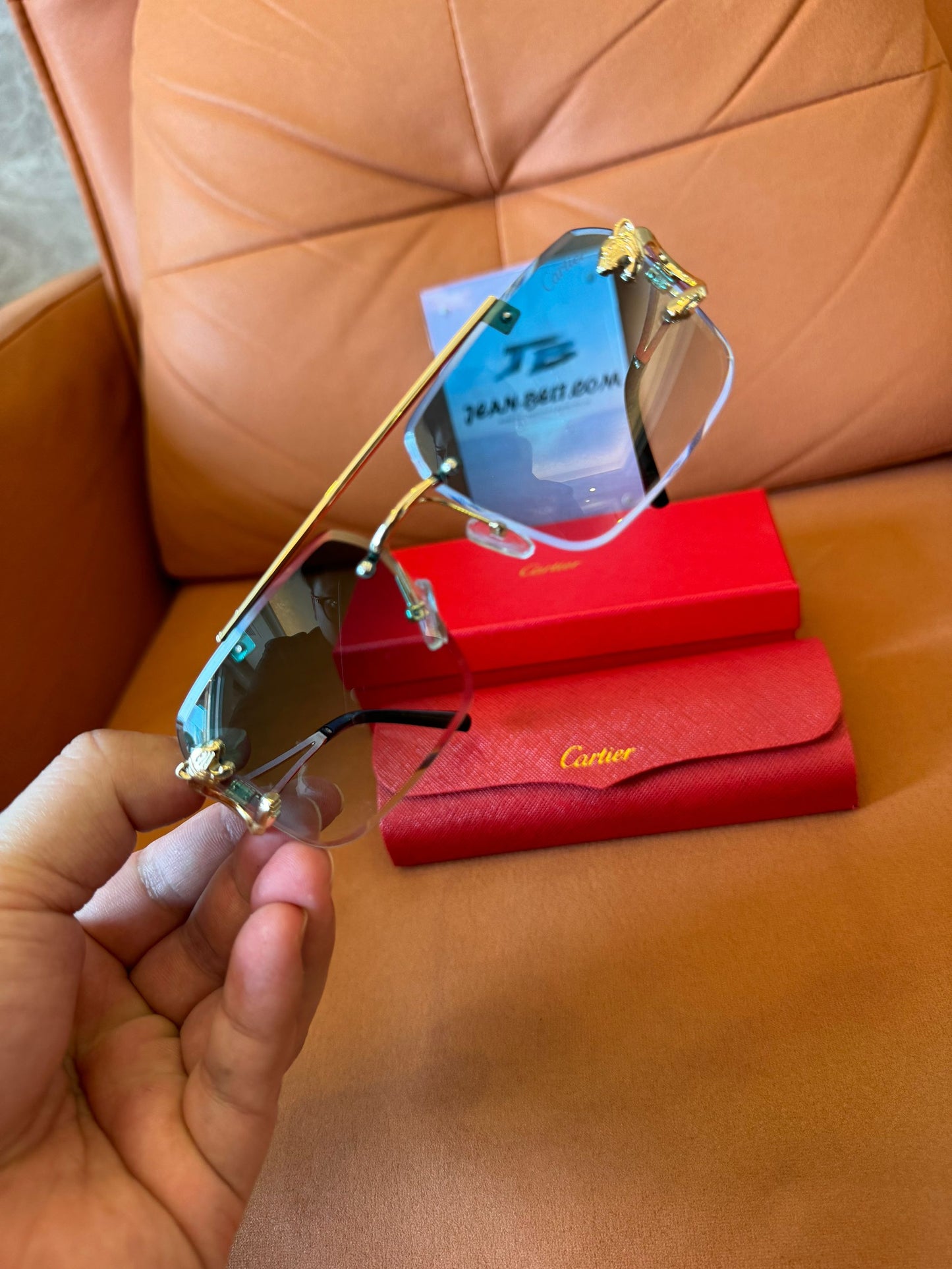 Cartier rimless gold panther sunglasses