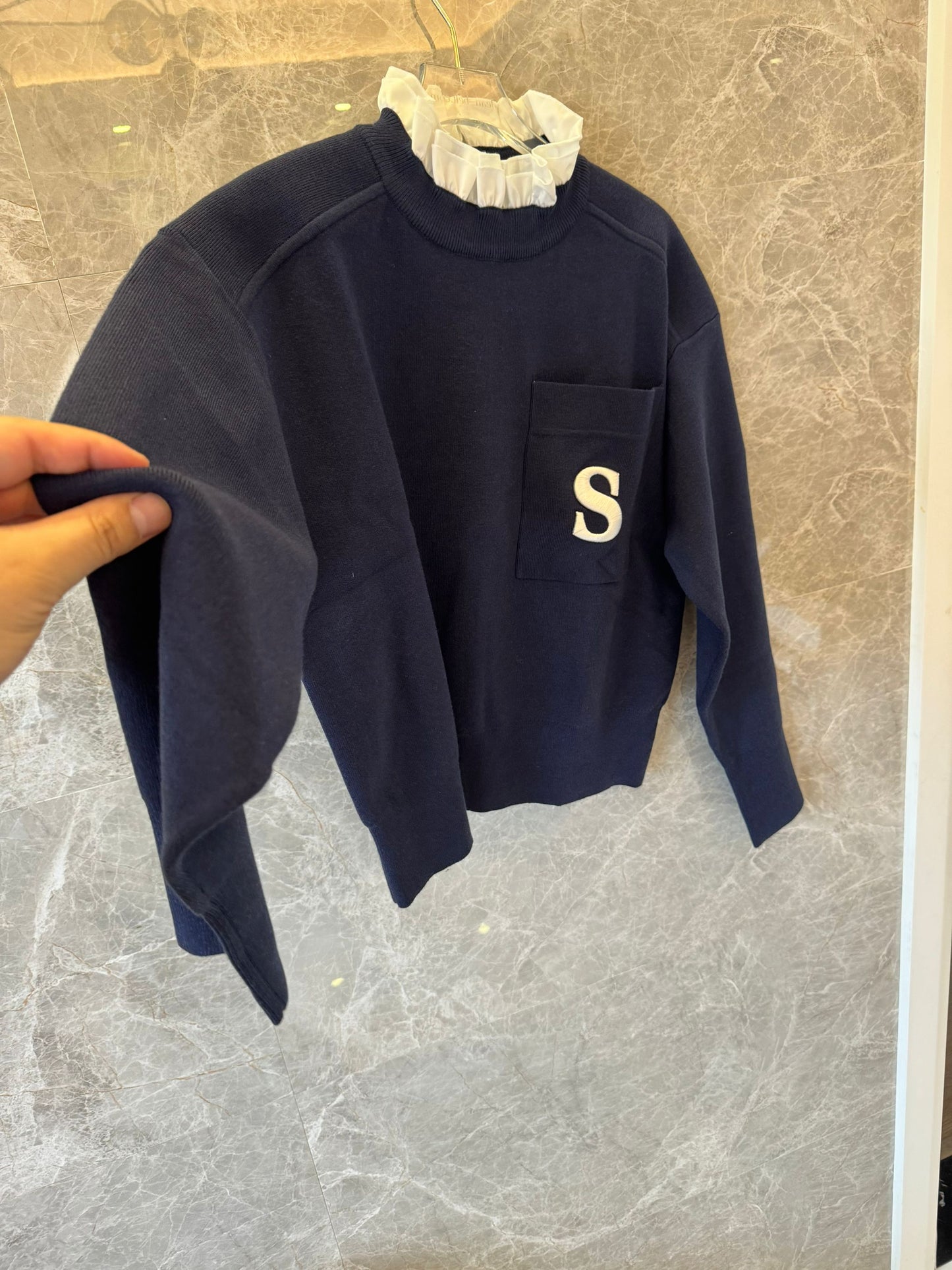 Sandro navy knit sweater with "S" detail