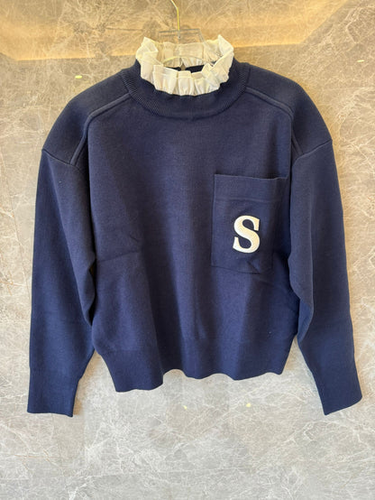 Sandro navy knit sweater with "S" detail