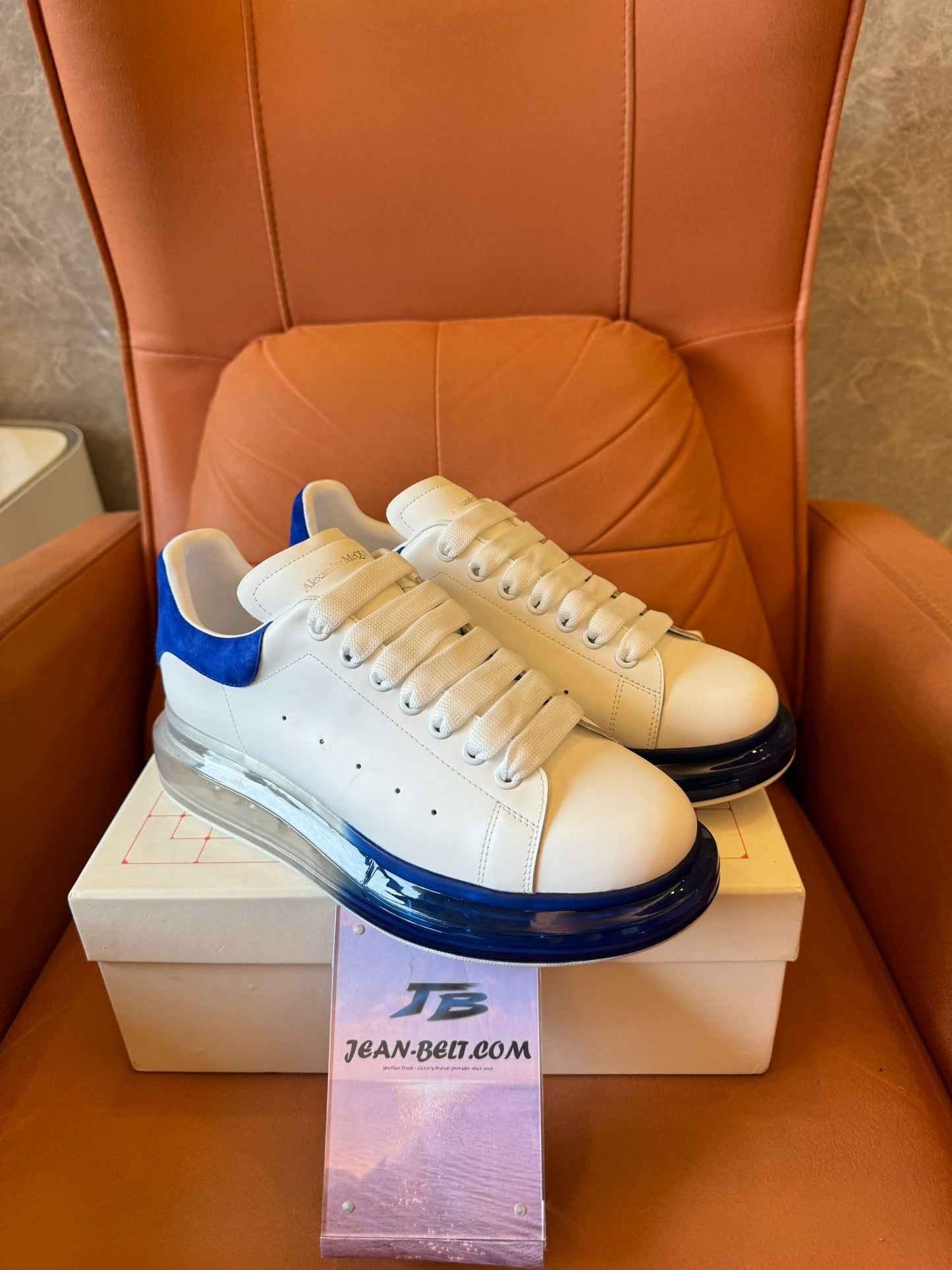 Alexander McQueen Oversized clear sole sneakers – white & blue