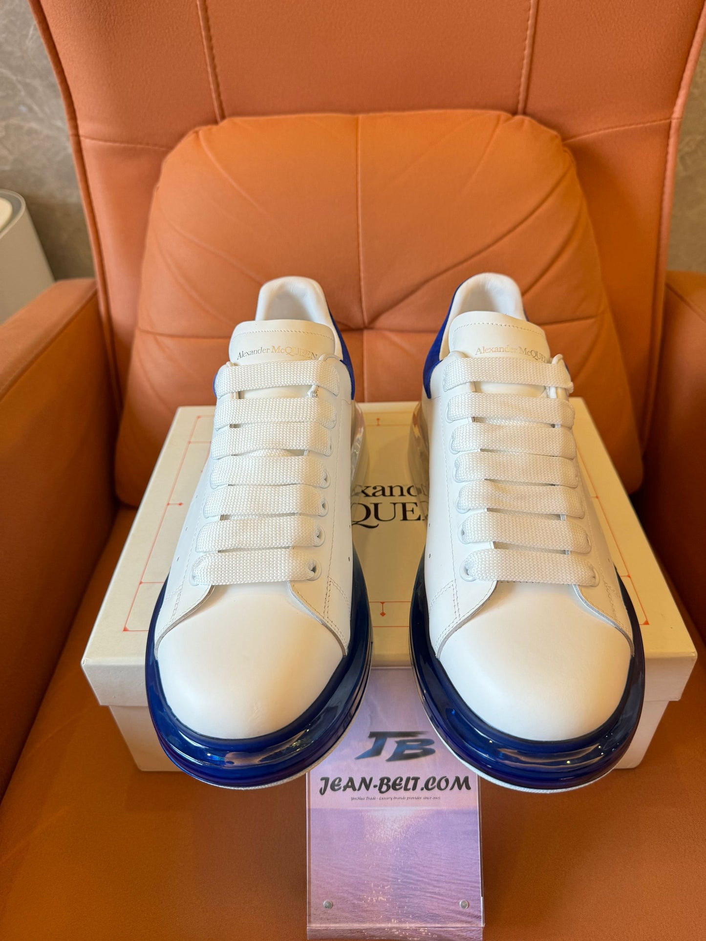 Alexander McQueen Oversized clear sole sneakers – white & blue